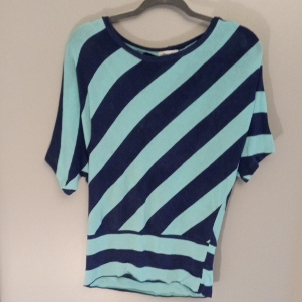 TeenBell Aqua and Navy Diagonal Stripe Tee